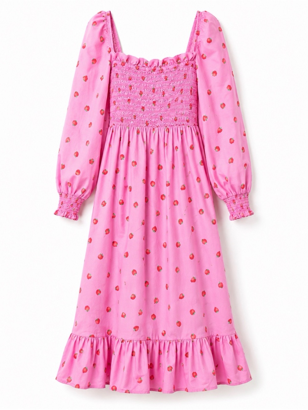 Anthropologie Pink Strawberry-Print Midi Dress- Cras Florence
